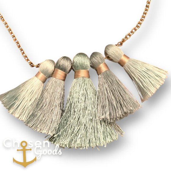 Miss Ivy Pearl Five Tassel Necklace Teal Blue Turquoise 14" Gold Chain RV $38 - Picture 2 of 4